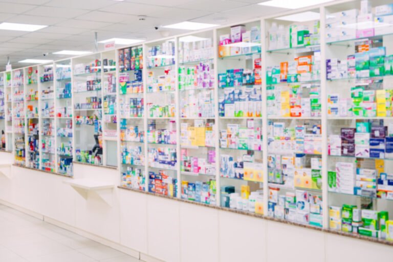counter store table pharmacy background shelf blurred blur focus drug medical shop drugstore medication blank medicine pharmaceutics
